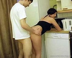 Hot hoochie with tattooed loins pulls a kitchen fuck fest with her brother